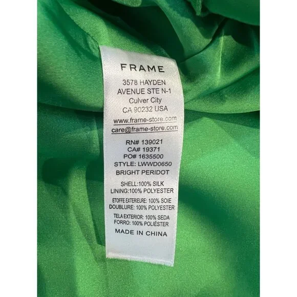FRAME Draped Neck Tie Halter Bright Peridot silk Dress Size S